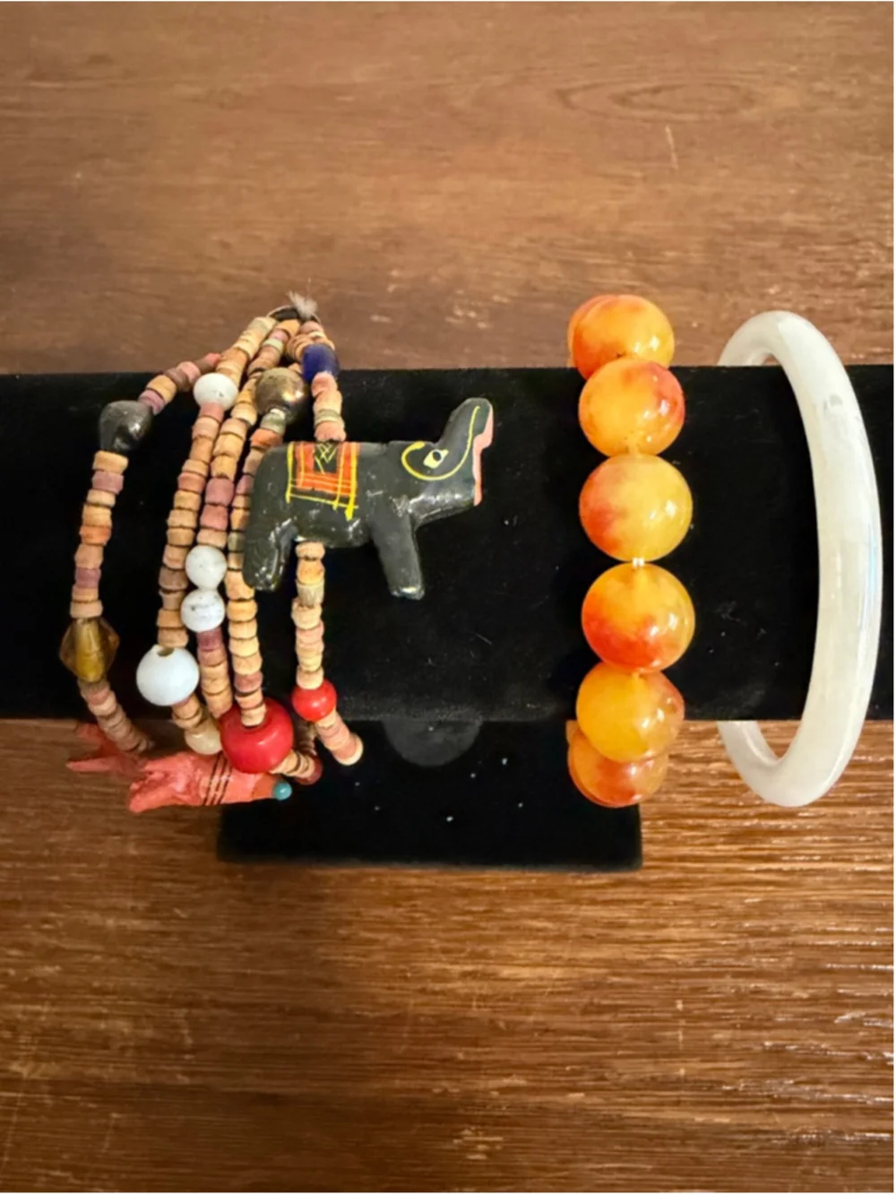 Boho Bracelet Lot 3pc Beaded Carved Animal Charm Stretch Bangle Stack Set